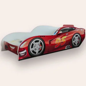 Pat pentru copii masina Fulger McQueen Alb cu saltea