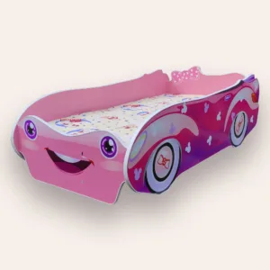 Pat pentru copii masina Minnie Roz cu saltea