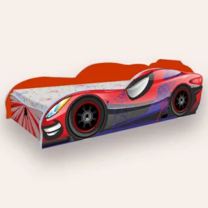 Pat pentru copii masina Spiderman Rosu cu saltea