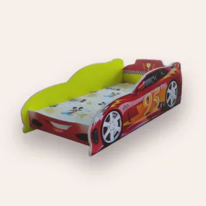 Pat pentru copii masina Turbo Speed 95 Galben cu saltea