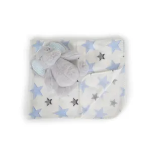 Patura cu jucarie de plus pentru bebelusi Cangaroo 90 x 75 cm Elefant Albastru