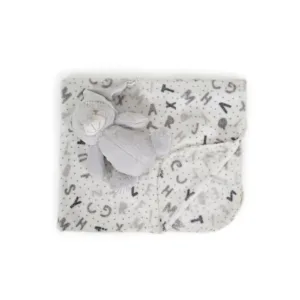 Patura cu jucarie de plus pentru bebelusi Cangaroo 90 x 75 cm Urs Gri