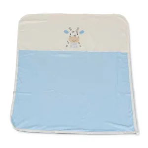 Patura din bumbac pentru bebelusi 90 x 100 cm Girafa Albastra