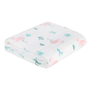 Patura multifunctionala din muselina pentru bebelusi Akuku Flamingo 110x105 cm