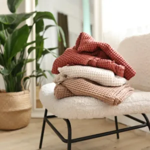 Paturica BabyLy  pentru copii bumbac waffle si in bej 100x120cm
