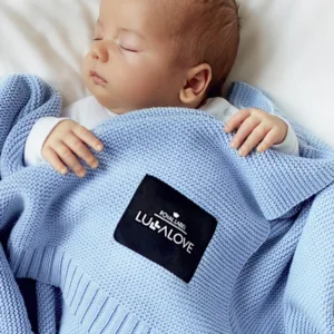 Paturica crosetata din bambus si bumbac 80x100 cm Albastru