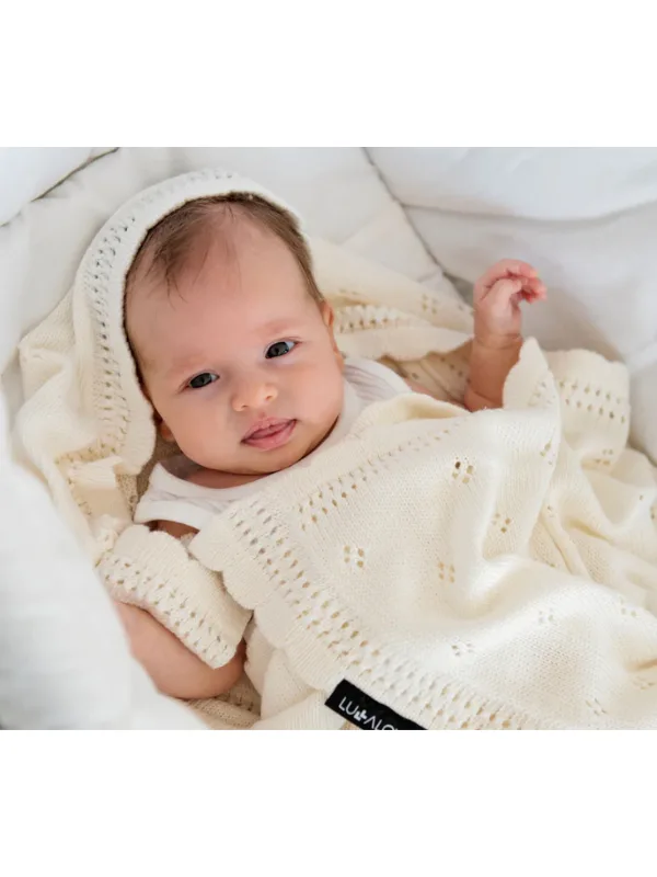 Paturica crosetata din bambus si bumbac model Daisy Coconut 80x100 cm