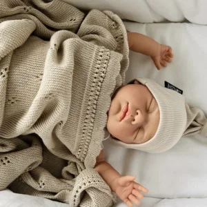 Paturica crosetata din bambus si bumbac model Daisy Coffee 80x100 cm