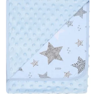 Paturica cu doua fete Minky si bumbac 80x90 cm Blue Stars