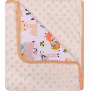 Paturica cu doua fete Minky si bumbac 80x90 cm Ecru Deer
