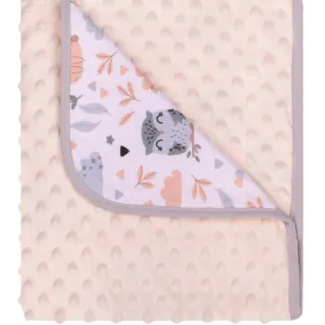 Paturica cu doua fete Minky si bumbac 80x90 cm Ecru Owl