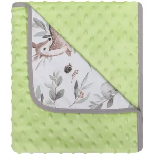 Paturica cu doua fete Minky si bumbac 80x90 cm Green Forrest
