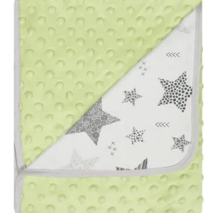 Paturica cu doua fete Minky si bumbac 80x90 cm Green Stars