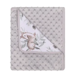 Paturica cu doua fete Minky si bumbac 80x90 cm Grey Forrest