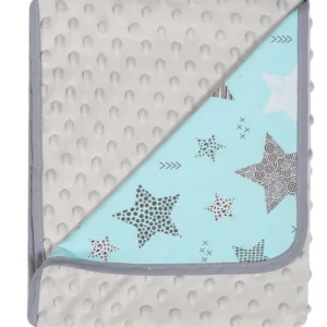 Paturica cu doua fete Minky si bumbac 80x90 cm Grey Stars