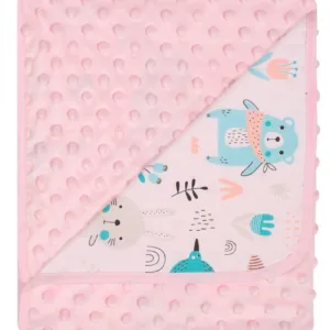 Paturica cu doua fete Minky si bumbac 80x90 cm Pink Bear