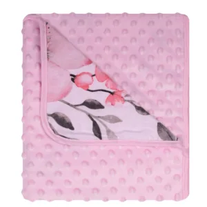 Paturica cu doua fete Minky si bumbac 80x90 cm Pink Flowers