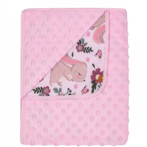 Paturica cu doua fete Minky si bumbac 80x90 cm Pink Rabbit