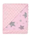 Paturica cu doua fete Minky si bumbac 80x90 cm Pink Stars