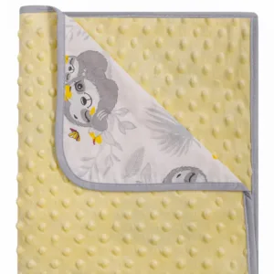 Paturica cu doua fete Minky si bumbac 80x90 cm Yellow Sloths