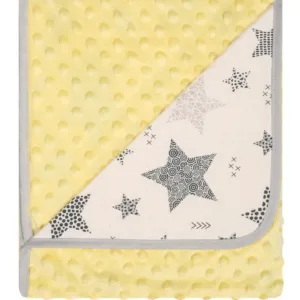 Paturica cu doua fete Minky si bumbac 80x90 cm Yellow Stars