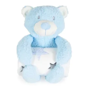 Paturica cu ursulet de plus Cangaroo Rorry Bear 90x 75 cm Albastra