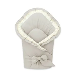 Paturica de infasat MimiNu cu volanase si dantela 75x75 cm Beige