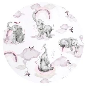 Paturica de infasat Qmini multifunctionala 75x75 cm din bumbac Elephants on Rainbow Pink