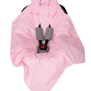 Paturica de infasat cu urechiuse pentru scaun auto Pink Rabbit