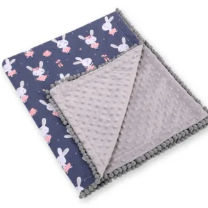 Paturica din bumbac cu doua fete 90x75 cm Minky Blue Rabbits