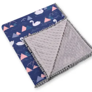 Paturica din bumbac cu doua fete 90x75 cm Minky Swans Navy Blue