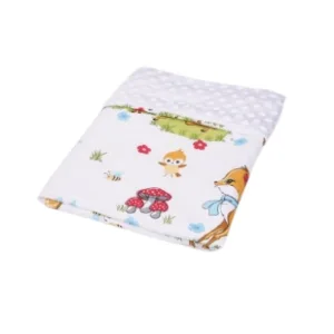 Paturica din bumbac model caprioare si plus minky alb 80x80 cm
