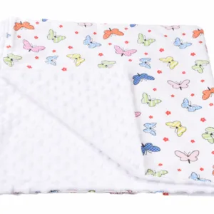 Paturica din bumbac model fluturasi si plus minky alb 80x80 cm