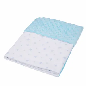 Paturica din bumbac model stelute bleu si plus minky bleu 80x80 cm