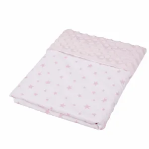 Paturica din bumbac model stelute roz si plus minky alb 80x80 cm