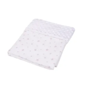 Paturica din bumbac model stelute si plus minky alb 80x80 cm