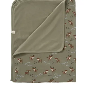 Paturica din bumbac organic cu model Deer Olive