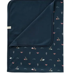 Paturica din bumbac organic cu model Rabbit Mood Indigo