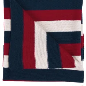 Paturica din lana merinos organica impletita 90x90 cm Iobio Colorful Stripes
