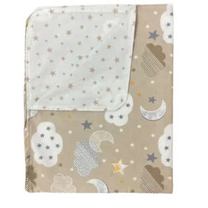 Paturica din panza de bumbac bebelusi 78x98 cm nori cu luna bej