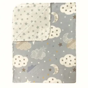 Paturica din panza de bumbac bebelusi 78x98 cm nori cu luna gri