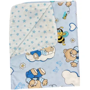 Paturica din panza de bumbac bebelusi 78x98 cm ursi cu albine albastre