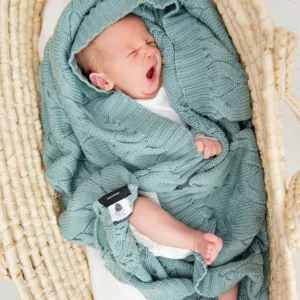 Paturica impletita din lana merinos 80x100 cm Salvie