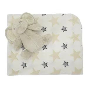 Paturica moale cu jucarie din plus Nappy Elefant Beige 90 x 75 cm 0 luni+