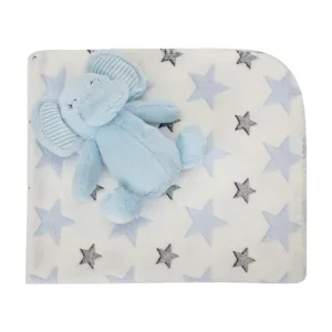 Paturica moale cu jucarie din plus Nappy Elefant Blue 90 x 75 cm 0 luni+