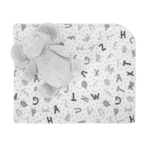 Paturica moale cu jucarie din plus Nappy Elefant Grey 90 x 75 cm 0 luni+