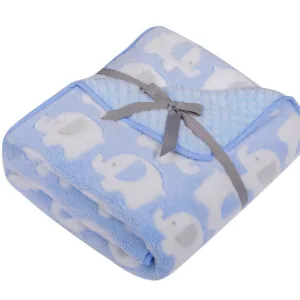 Paturica pufoasa cu doua fete 90x80 cm Blue Elefants