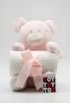 Paturica pufoasa cu jucarie TOY urs pink 26cm Hausmann