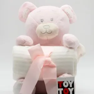 Paturica pufoasa cu jucarie TOY urs pink 26cm Hausmann