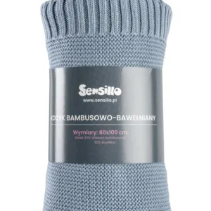 Paturica tricotata de bumbac si bambus Sensillo 100x80 cm jeans